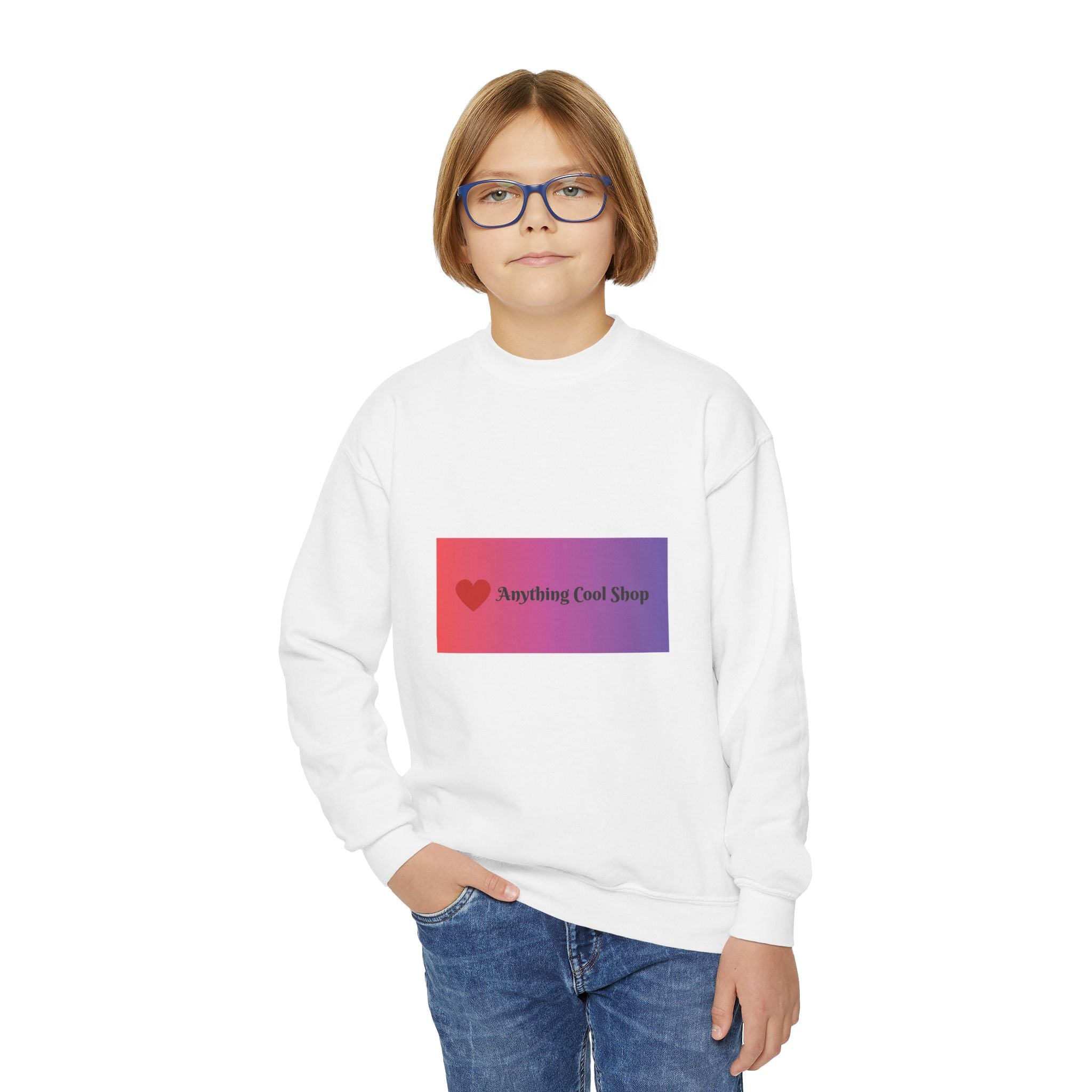 Youth Sweatshirt — “Anything Cool Shop” Gradient Heart Crewneck