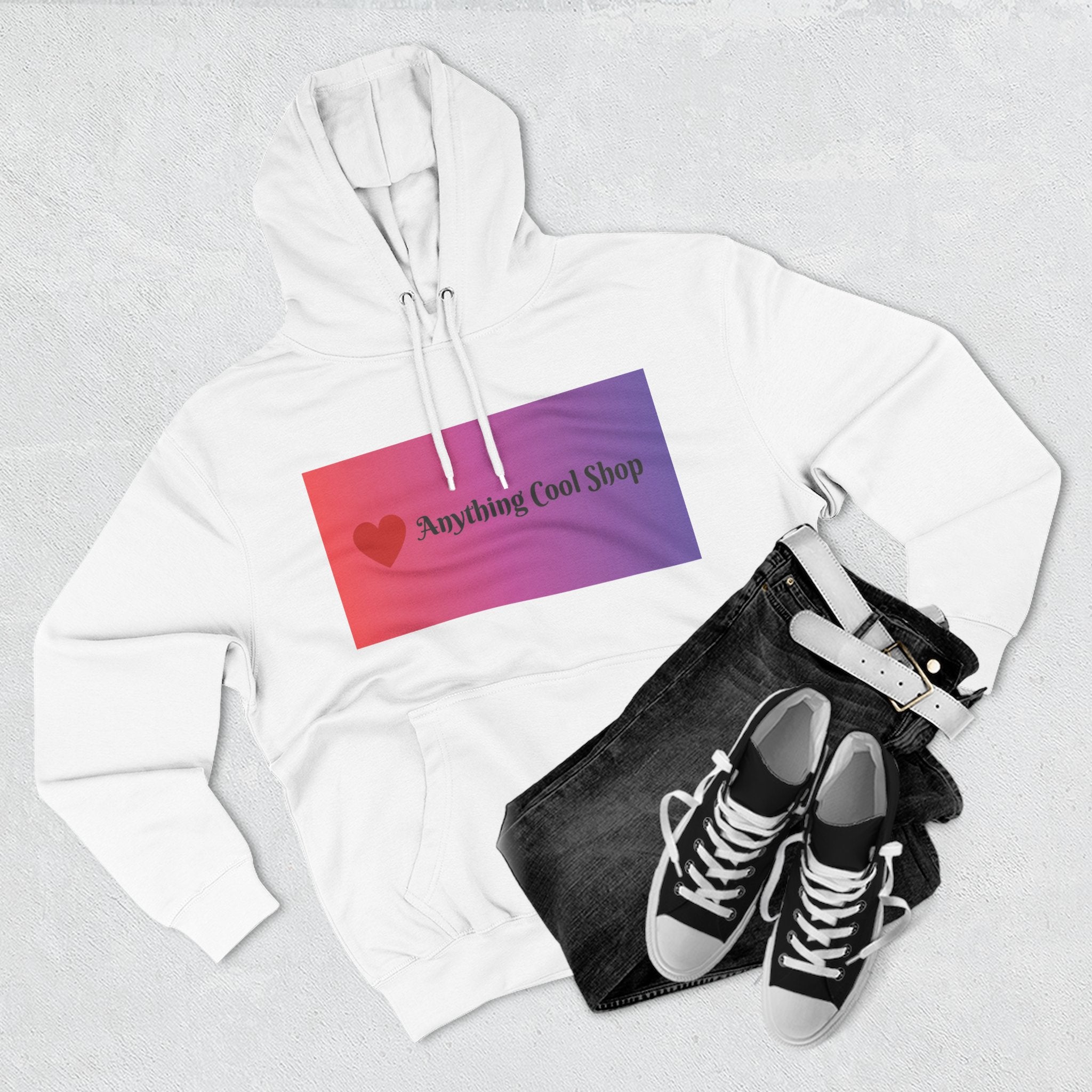 Gradient Heart Logo Hoodie — "Anything Cool Shop" Fleece Pullover