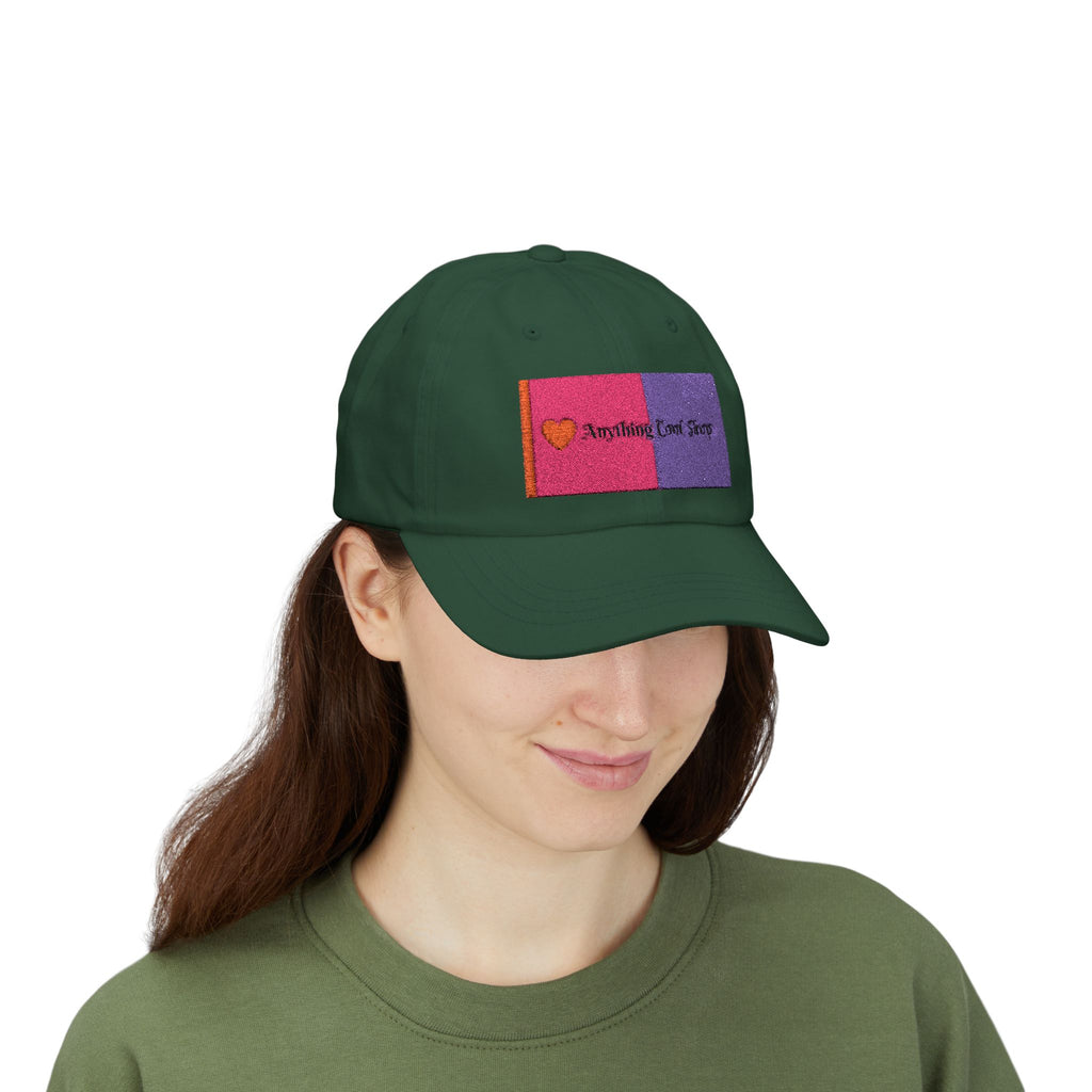 Dad Cap — Pink & Purple Heart Patch Embroidered "Anything Cool Stuff"