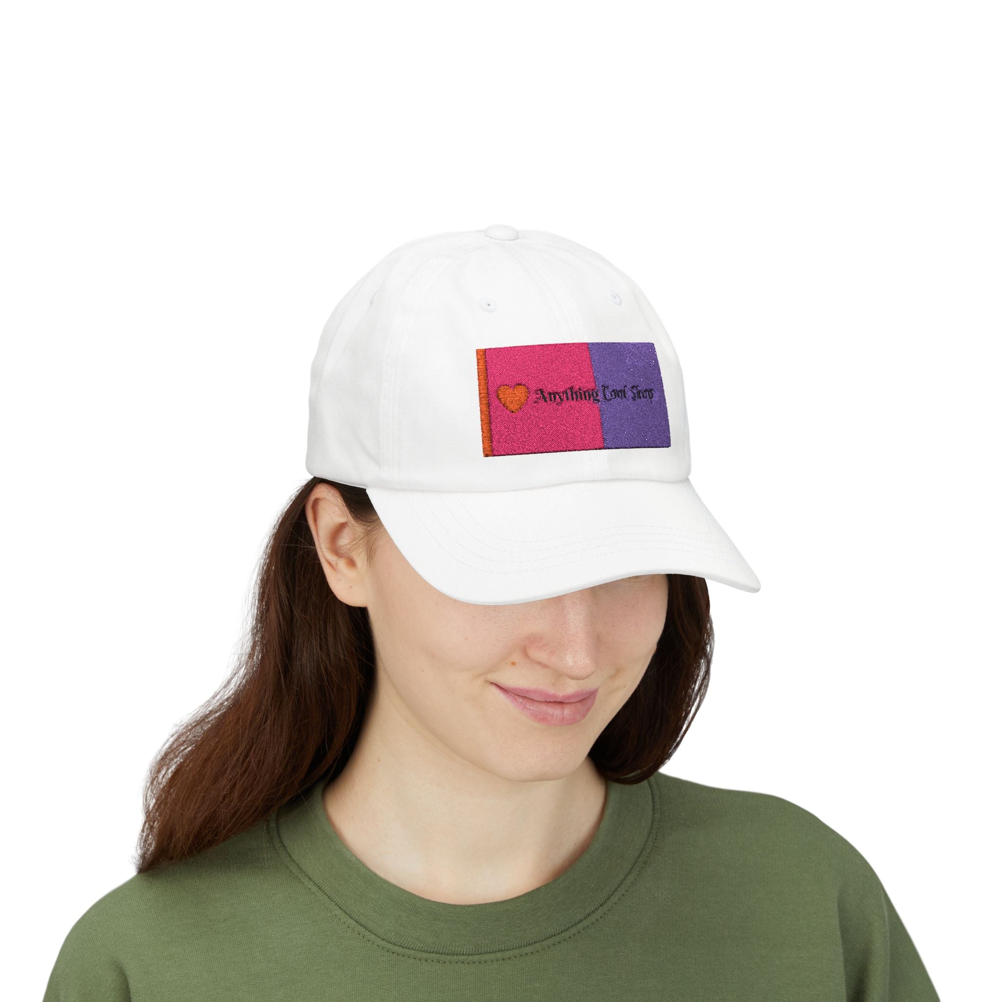 Dad Cap — Pink & Purple Heart Patch Embroidered "Anything Cool Stuff"