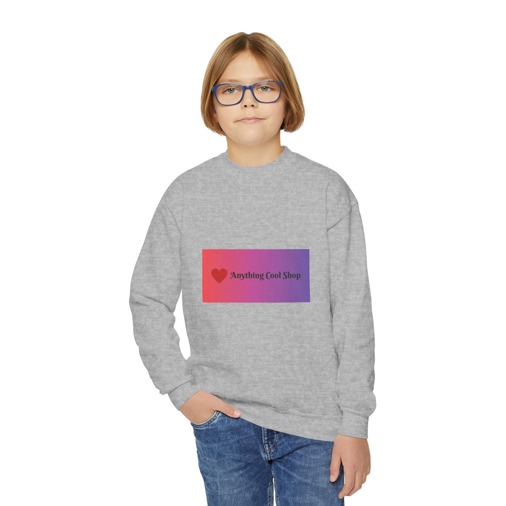 Youth Sweatshirt — “Anything Cool Shop” Gradient Heart Crewneck