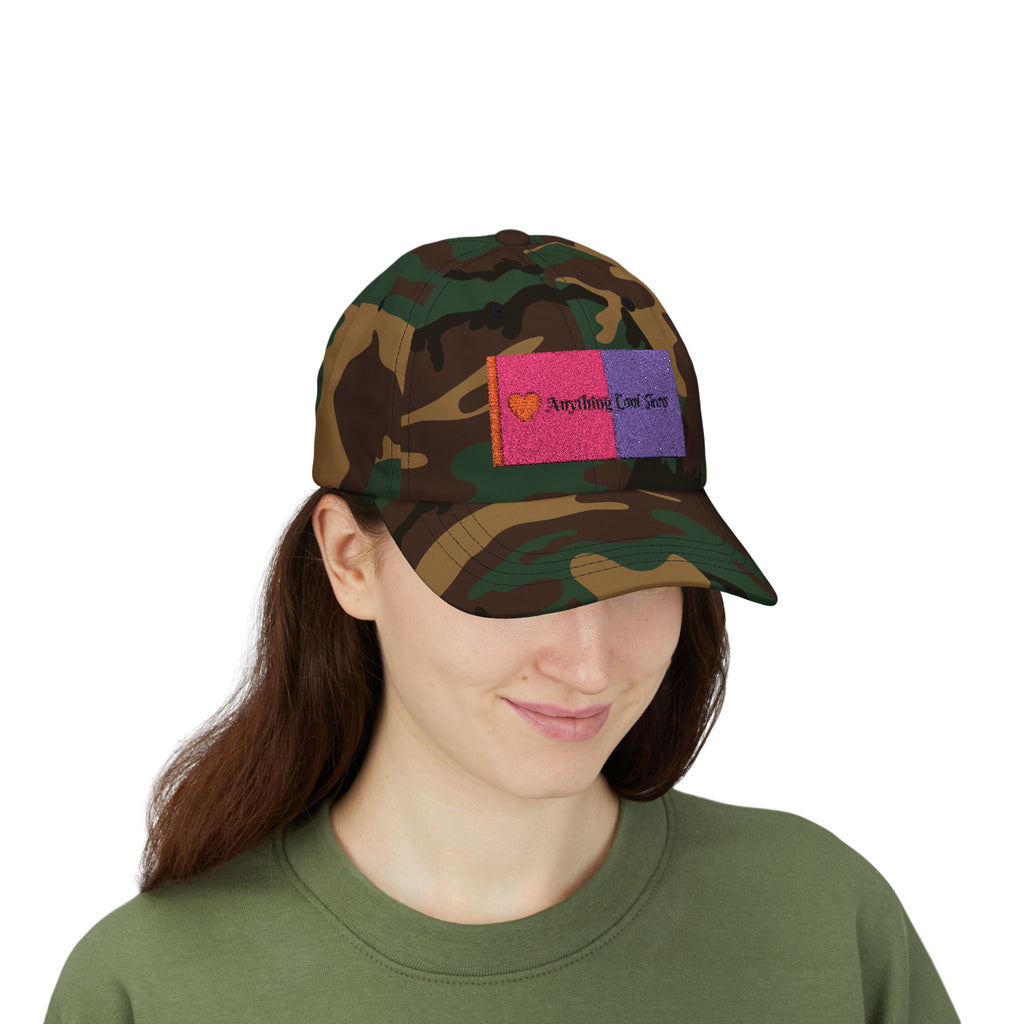 Dad Cap — Pink & Purple Heart Patch Embroidered "Anything Cool Stuff"