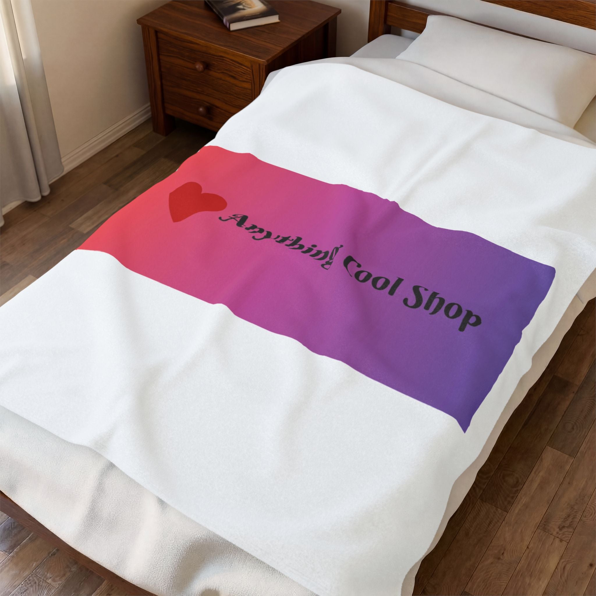 Velveteen Plush Blanket - Gradient Heart Logo "Anything Cool Shop" Cozy Throw