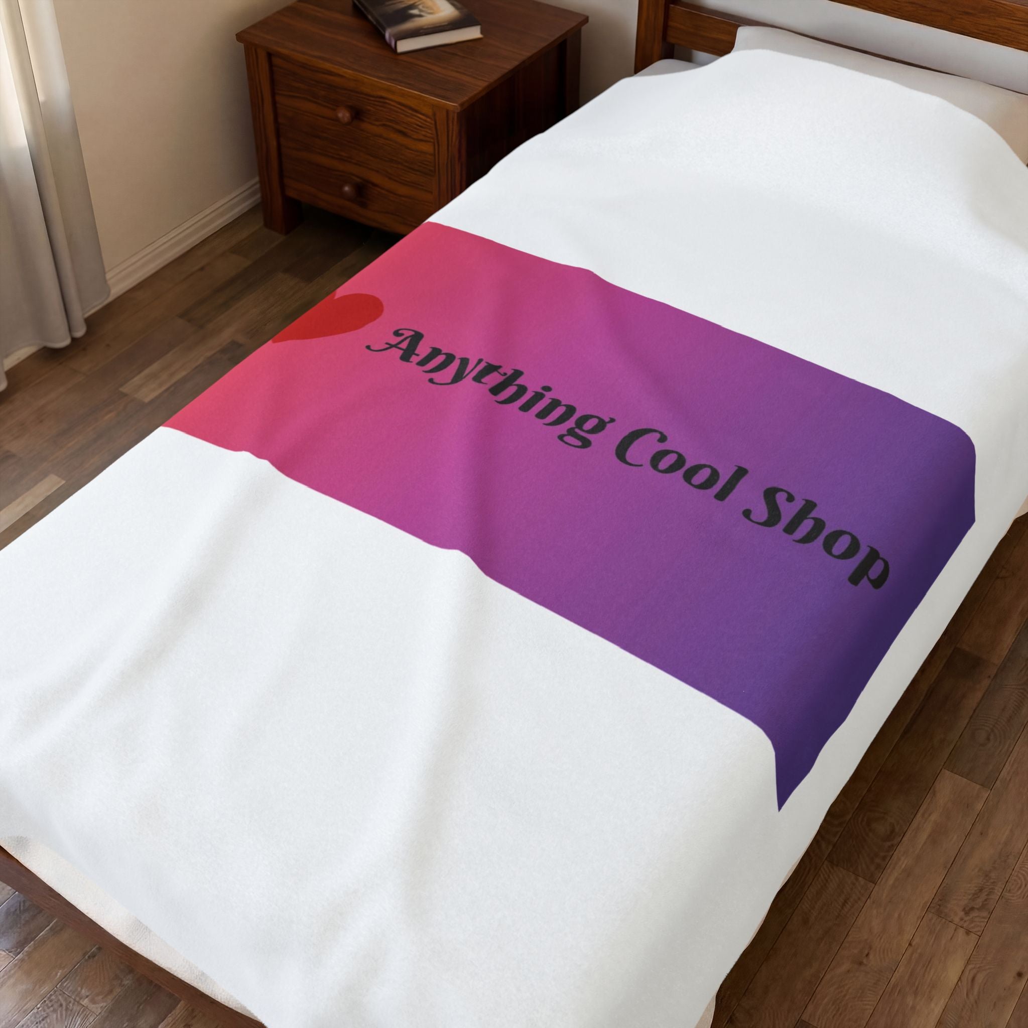 Velveteen Plush Blanket - Gradient Heart Logo "Anything Cool Shop" Cozy Throw
