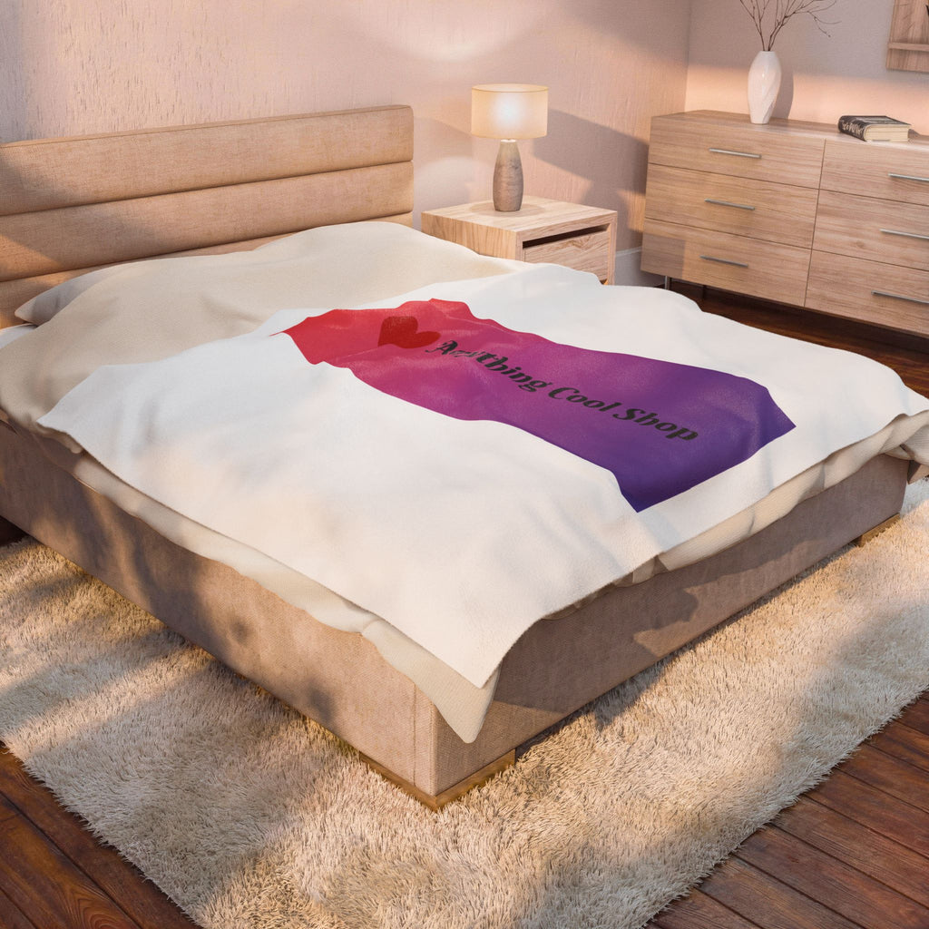 Velveteen Plush Blanket - Gradient Heart Logo "Anything Cool Shop" Cozy Throw