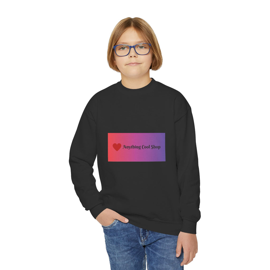 Youth Sweatshirt — “Anything Cool Shop” Gradient Heart Crewneck
