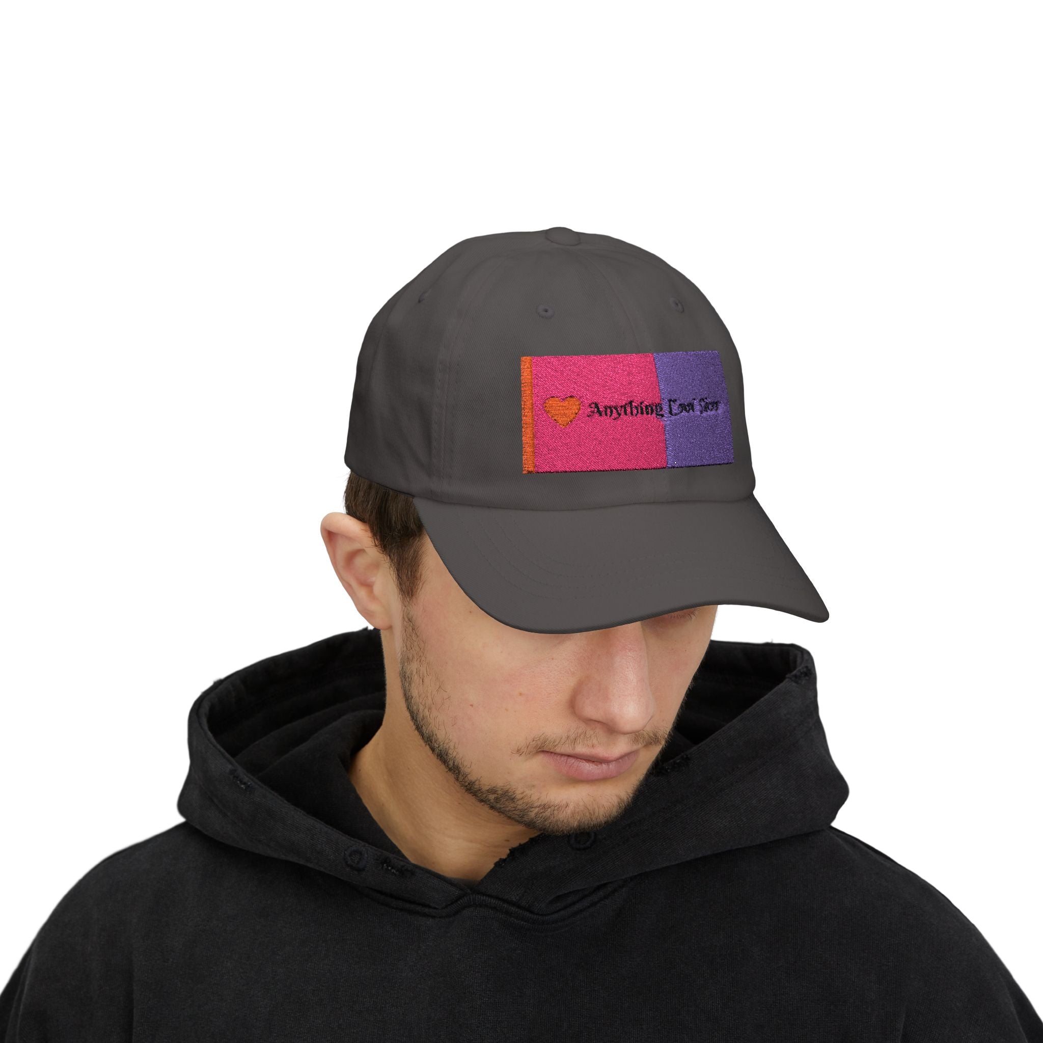 Dad Cap — Pink & Purple Heart Patch Embroidered "Anything Cool Stuff"