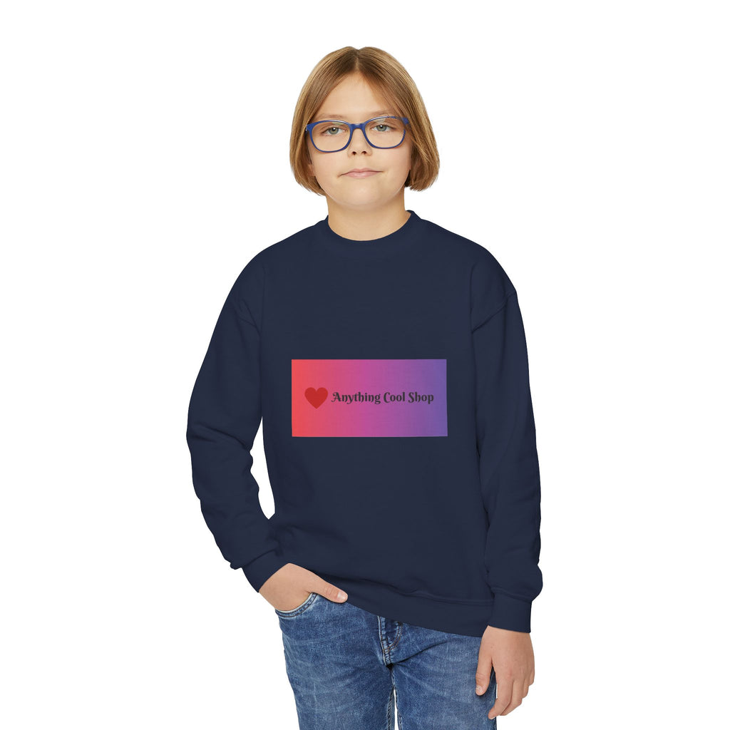 Youth Sweatshirt — “Anything Cool Shop” Gradient Heart Crewneck