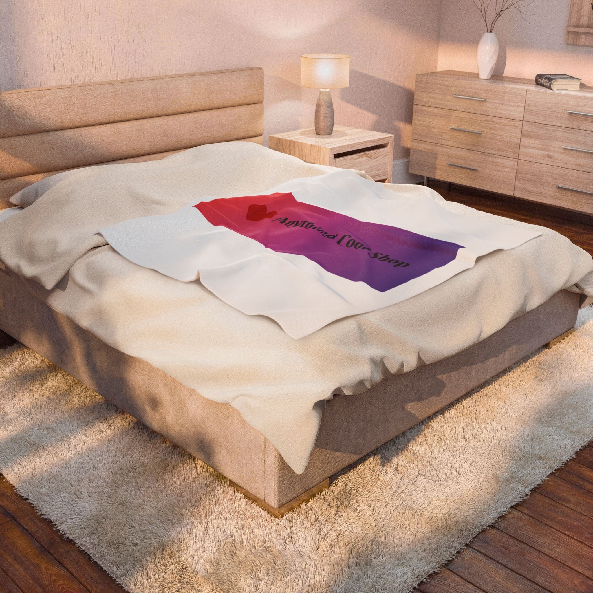 Velveteen Plush Blanket - Gradient Heart Logo "Anything Cool Shop" Cozy Throw