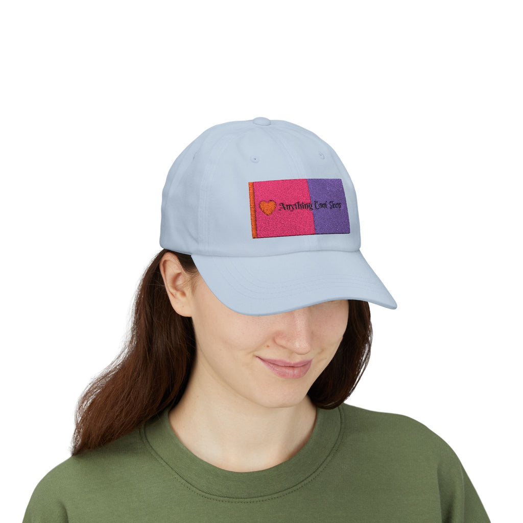 Dad Cap — Pink & Purple Heart Patch Embroidered "Anything Cool Stuff"